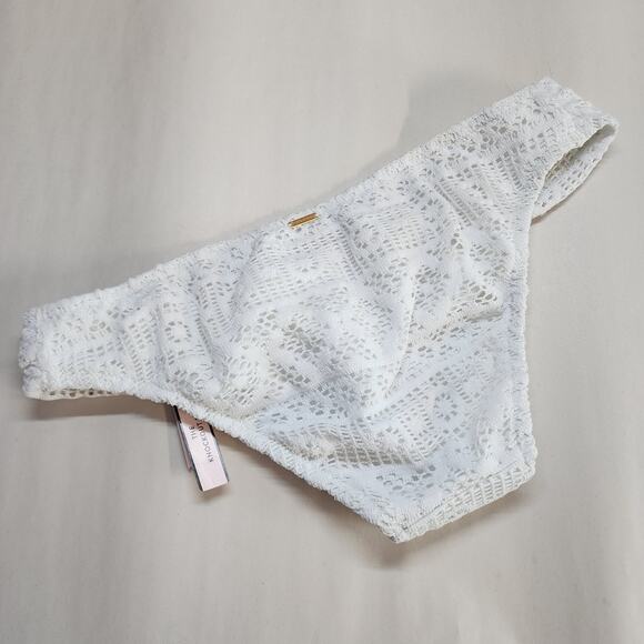 Victoria's Secret White Crochet Bikini Bottom Size L Lined Cali Hipster Beach - Picture 2 of 10